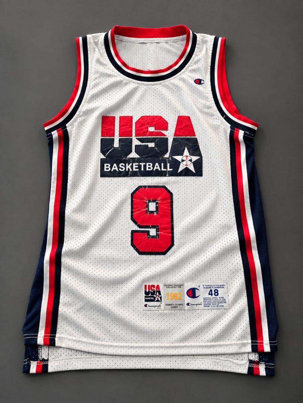 Vintage 1992 #9 Michael Jordan USA Dream Team Champion Jersey Sz 48 Made In USA